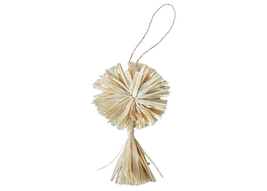 Natural Raffia Pom Pom with Tassel Holiday Ornament