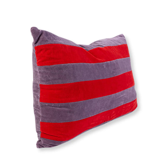 Striped Velvet Lumbar Pillow - Lilac + Cherry