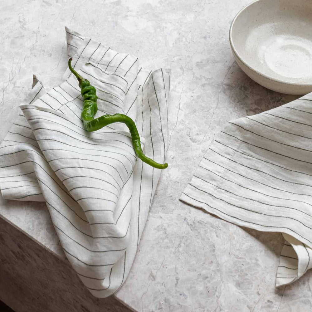 100% Linen Table Napkins - Striped Olive (Set of Four)