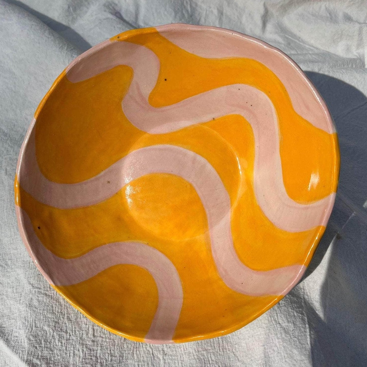 Squiggle Cereal Bowl - Orange and Blush Pink 17cm