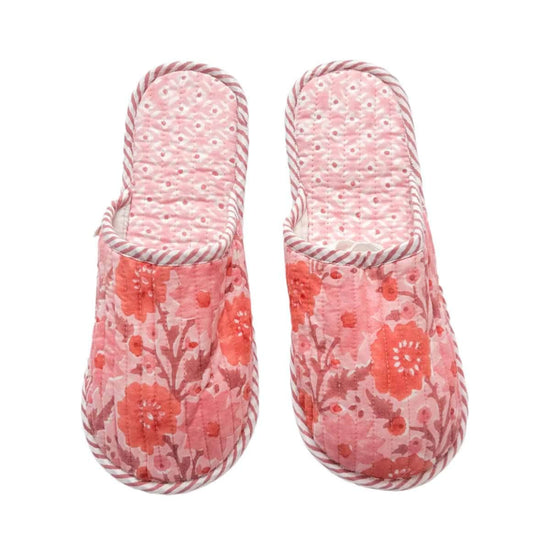 Block Print House Slippers, Vintage Pink