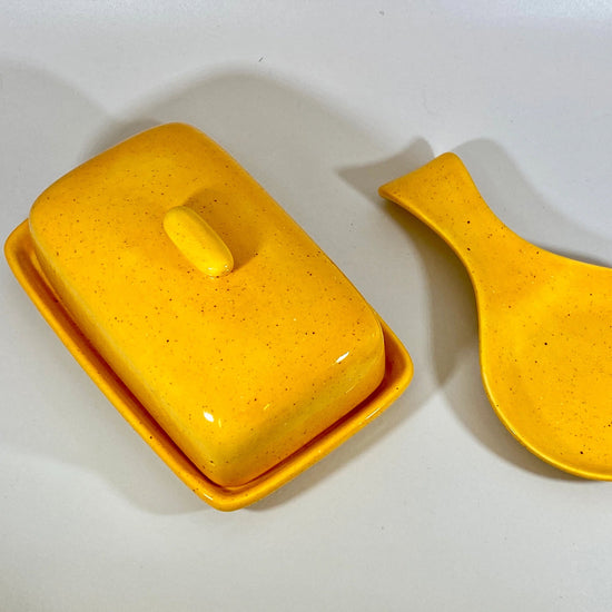 Speckled Yellow Butter Dish and Spoon Rest Set