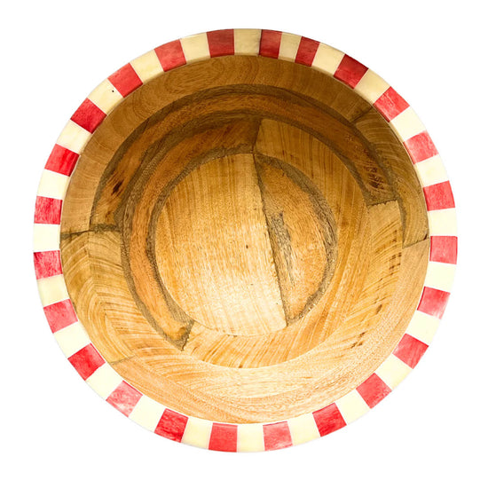 Large Bone Inlay Bowl | Red & White | Striped