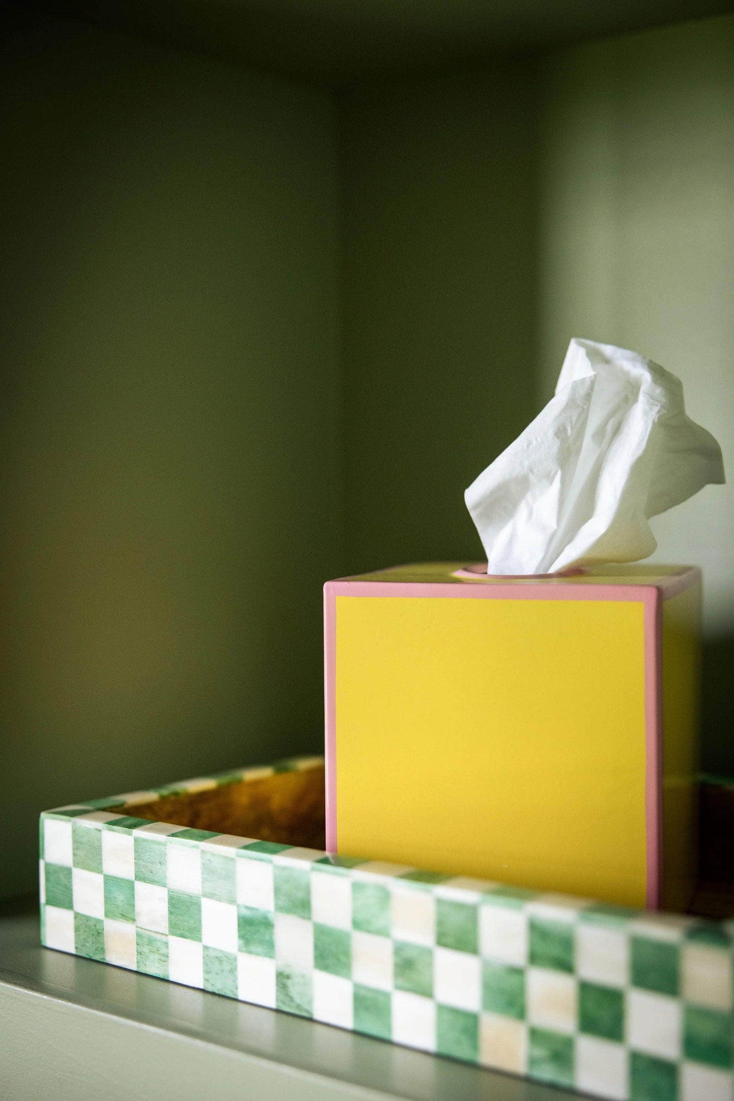 Tissue Box Cover - Soft Yellow and Rose Pink