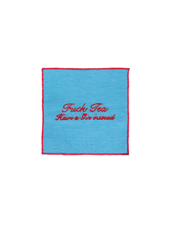 Set of 4 Cocktail Napkins - Light Blue and Red