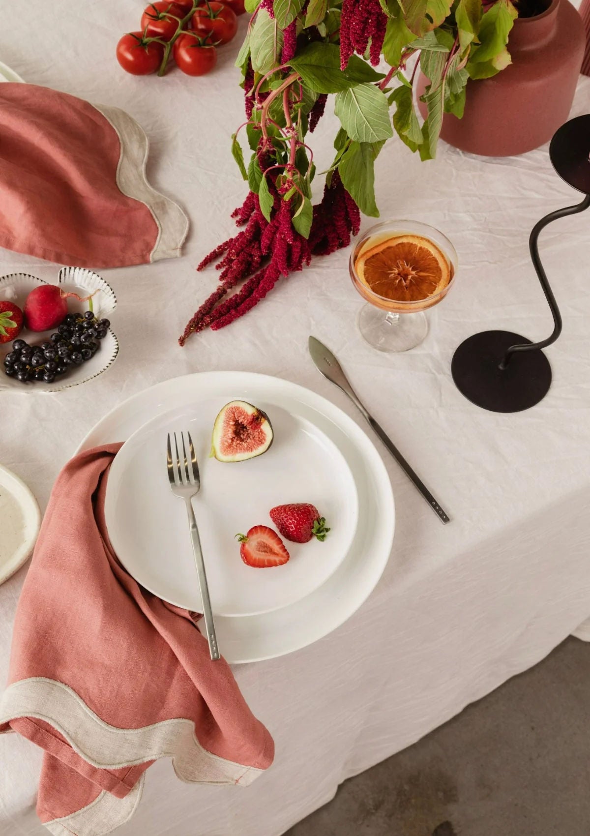 Rose Pink and Natural Waved Linen Table Napkins (Set of Four)