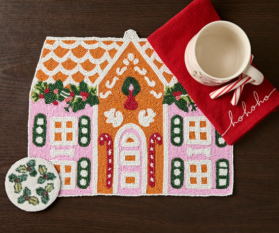 Handcrafted Gingerbread House Beaded Placemat