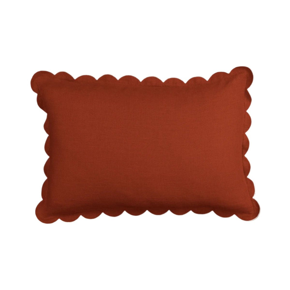 The Red ochre & White Scalloped Linen Rectangular Cushion