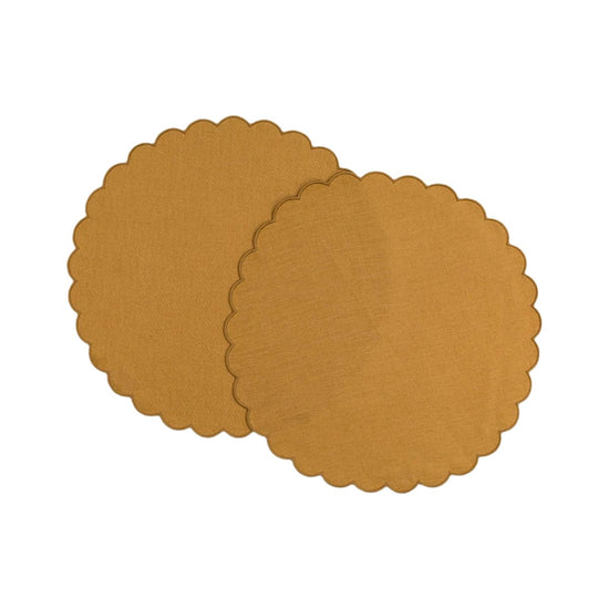 The Yellow Ochre Linen Scalloped Round Placemats (Set of 2)