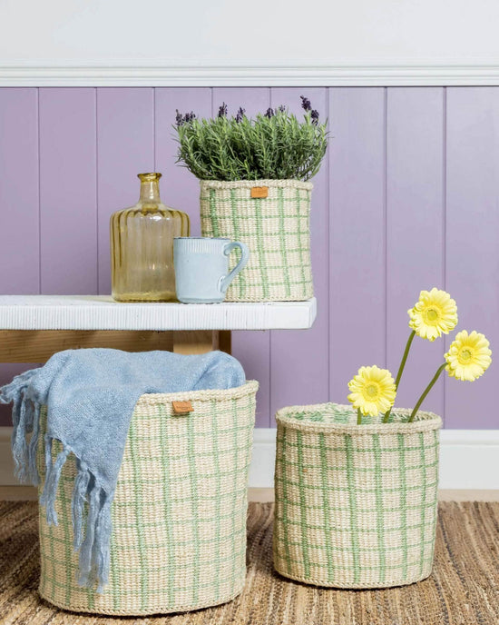 KAGUA: Green Check Woven Storage Basket