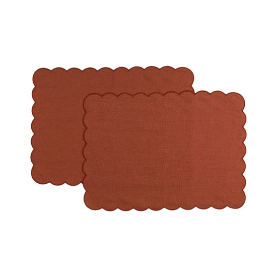 The Red Ochre Linen Scalloped Rectangular Placemats (Set of 2)