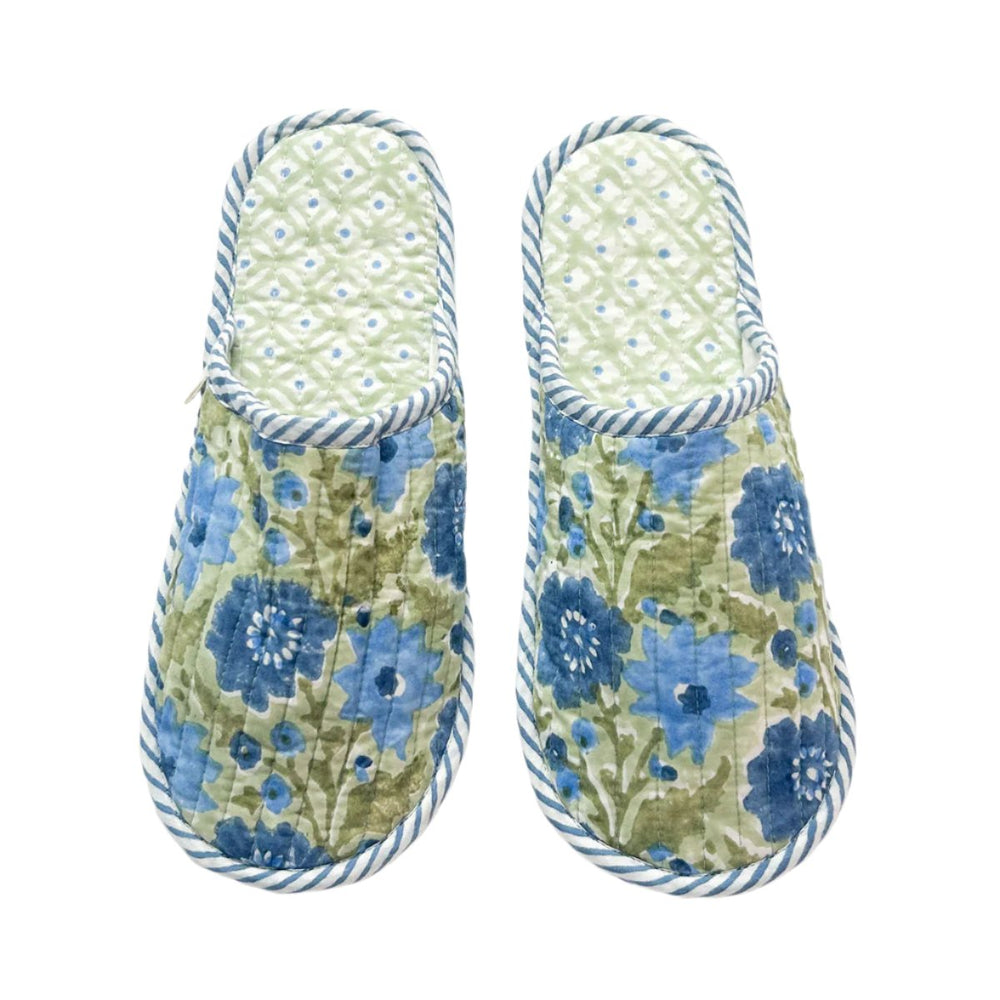 Block Print House Slippers, Sage