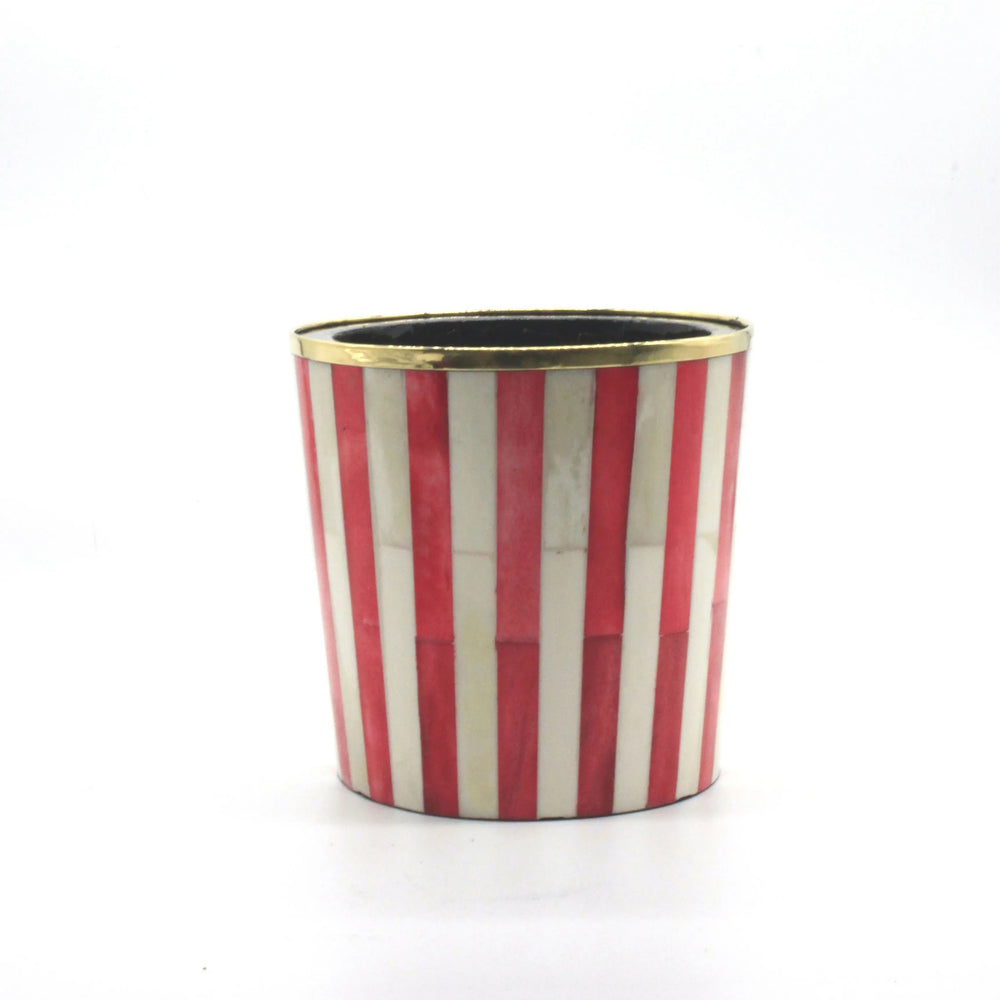 Round Inlay Planter Medium - Ruby Red Striped