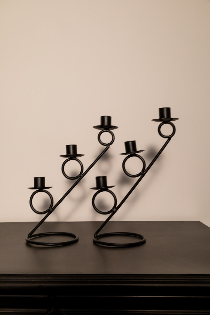 Modernist Metal Candle Holders Pair