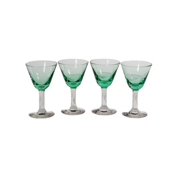 Vintage Green Stemmed Glasses, Set of Four