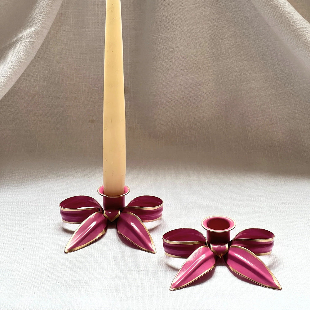 A Pair of Bow Candleholders - Candy Pink