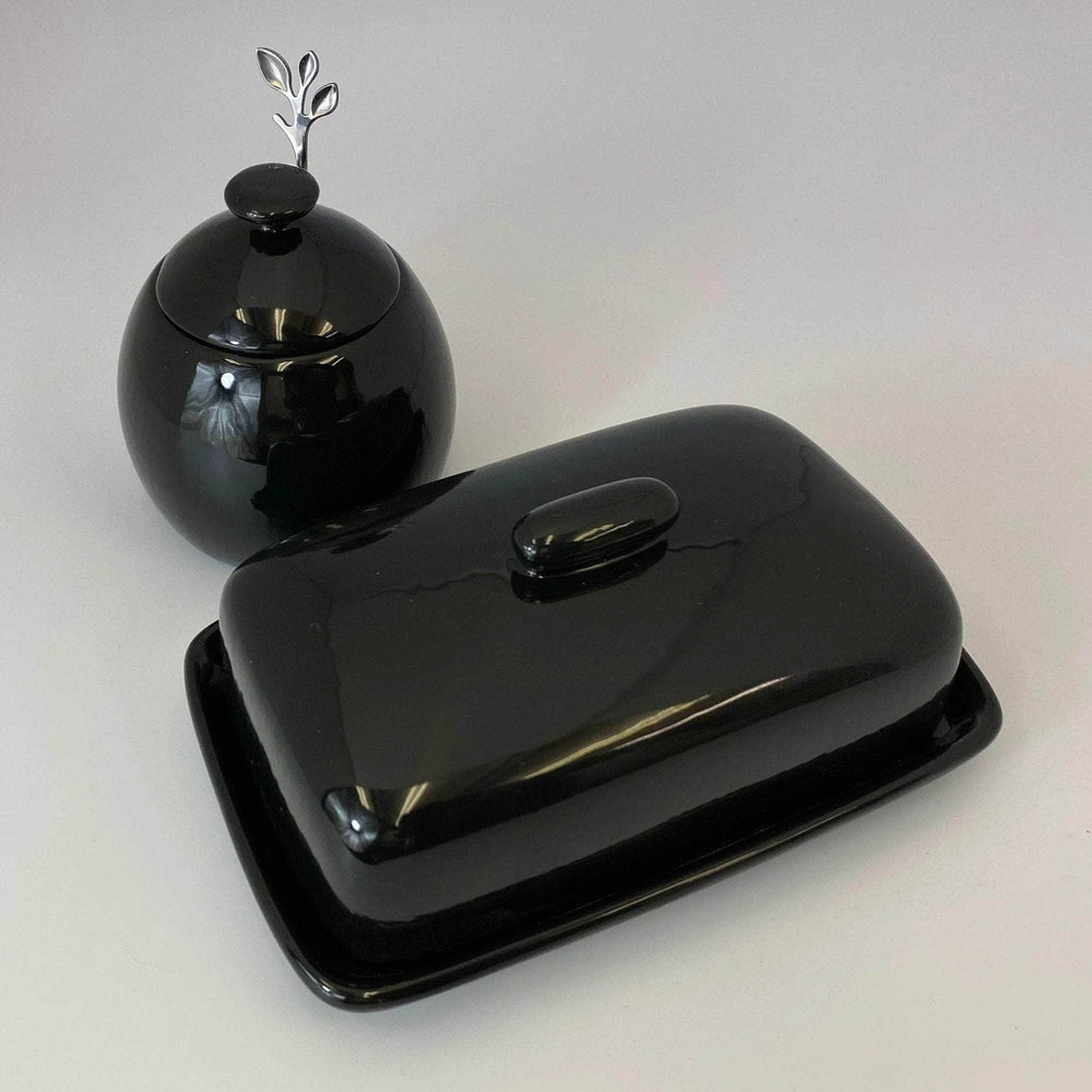 Butter Dish and Sugar Bowl Set - Jet Black Glaze