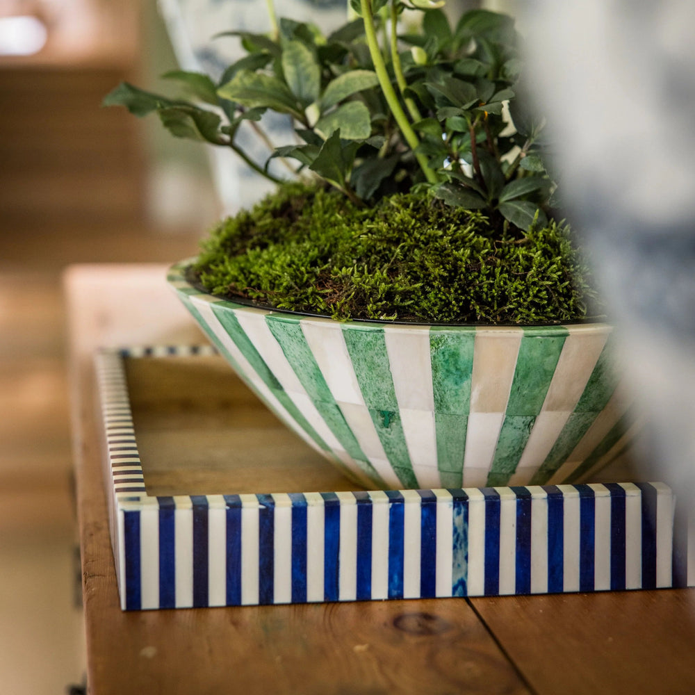 Square Inlay Tray | Large | Blue & White | Striped