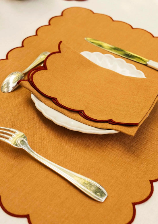 The Yellow and Red Ochre Linen Scalloped Napkins (Set of 2)