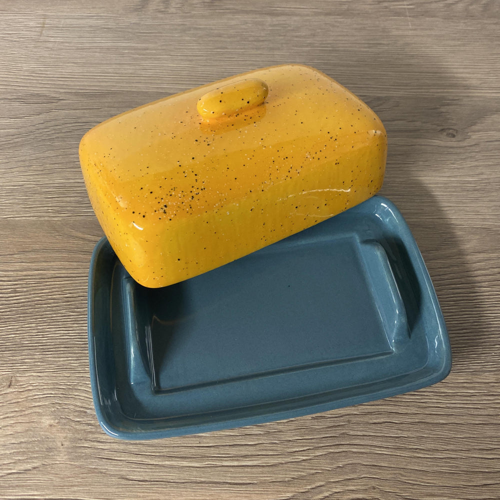 Yellow Butter Dish Lid with Grey Dish