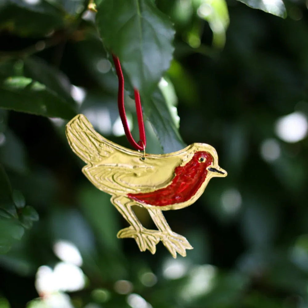 Gold Embossed Robin Ornament