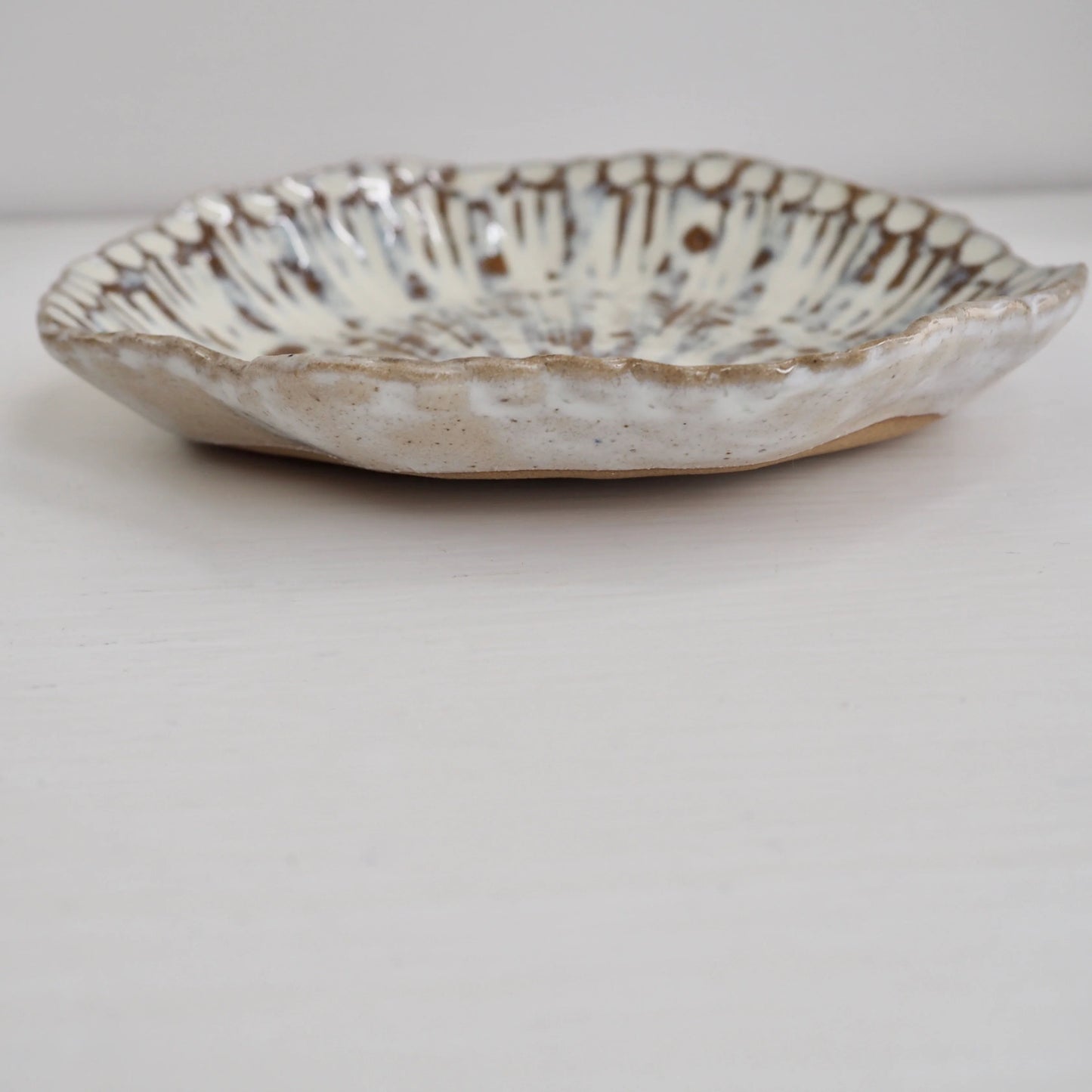 Handmade Pottery White and Brown Shell Dish