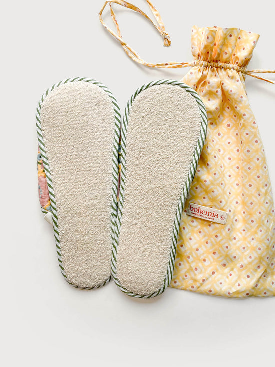 Block Print House Slippers, Buttermilk