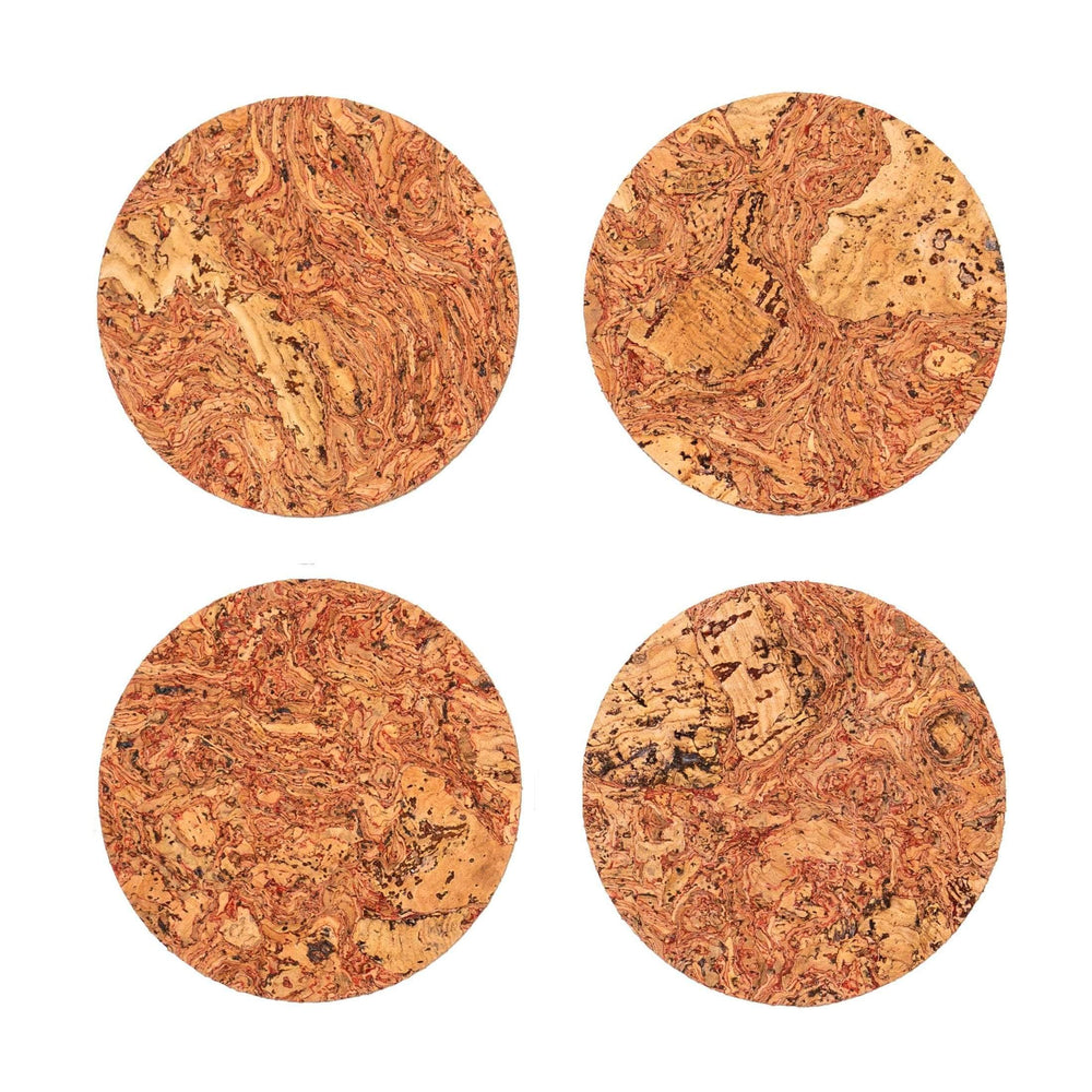 Round Natural Cork Coasters Set of 4 - Red