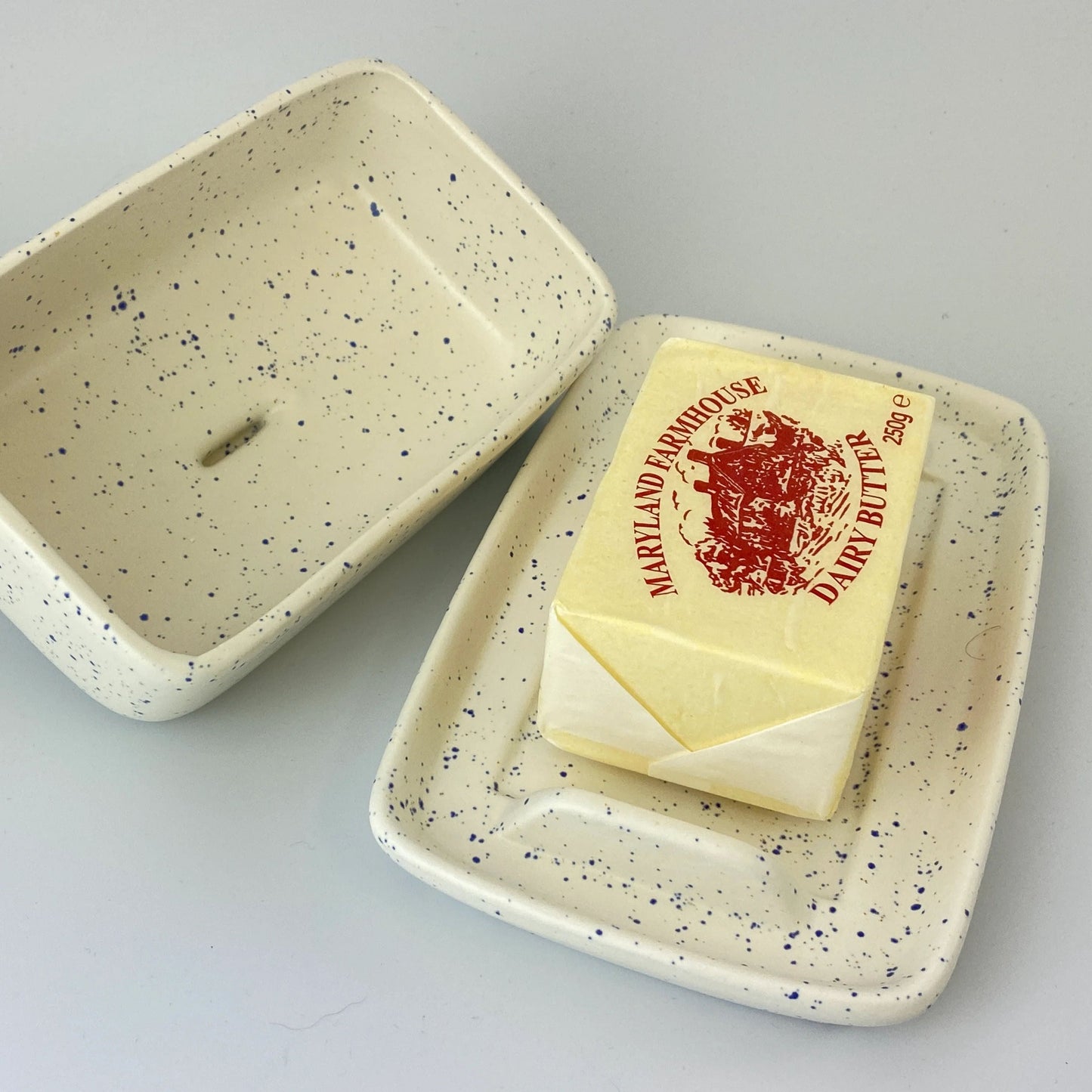 Butter Dish Light Speckled Blue Glaze