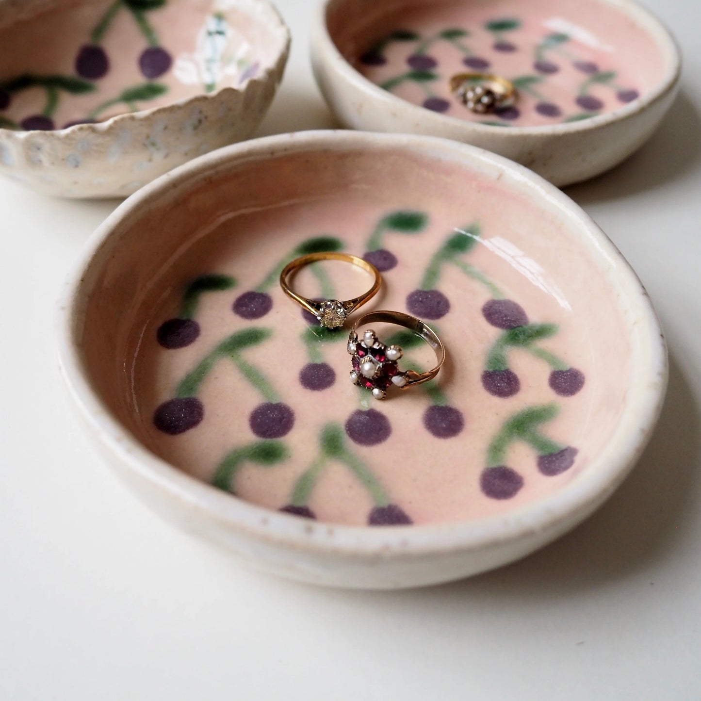 Handmade Purple Cherry Ceramic Ring Dish