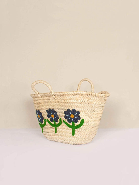 Hand Embroidered Market Basket, Daisy