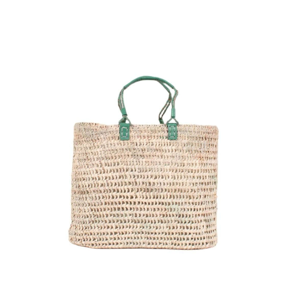 Pleated Leather Handle Basket - Sage