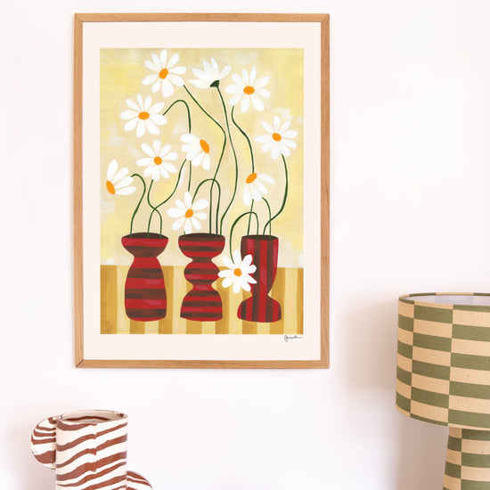 Daisies In Mini Striped Vases Print