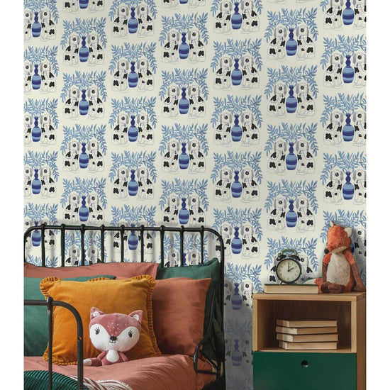 Pair of Dogs Wallpaper - Delft Blue