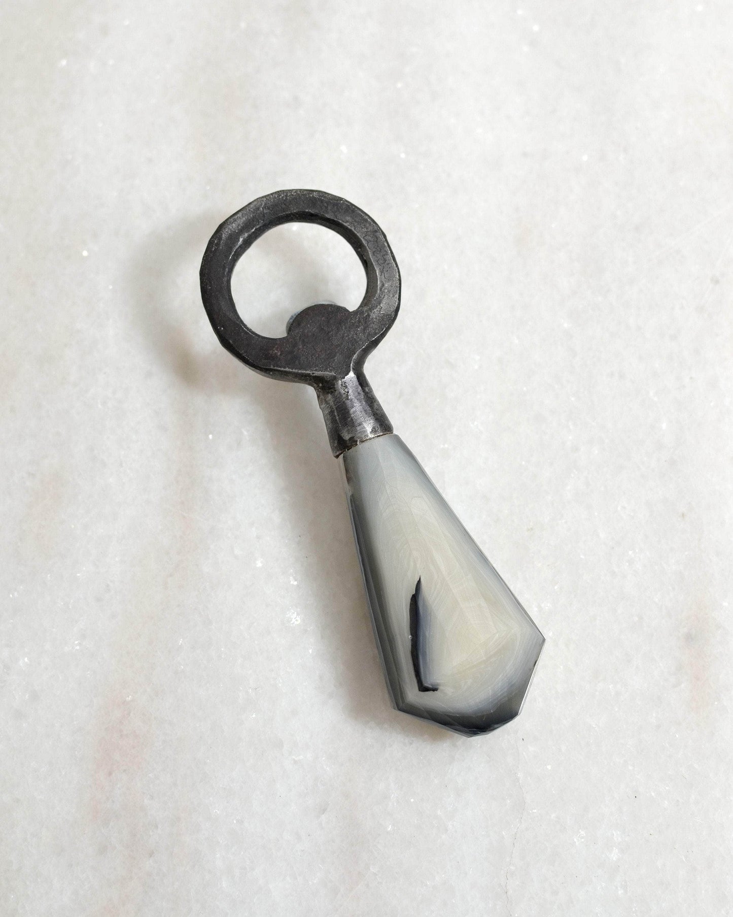 Recycled Plastic & Forged Steel Bottle Opener White Marble