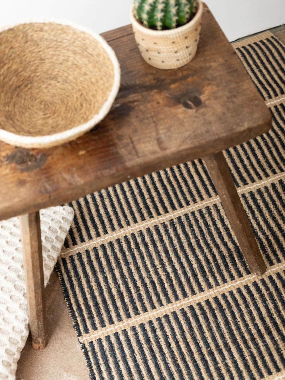 KICHANA: Natural & Black Woven Sisal Floor Runner