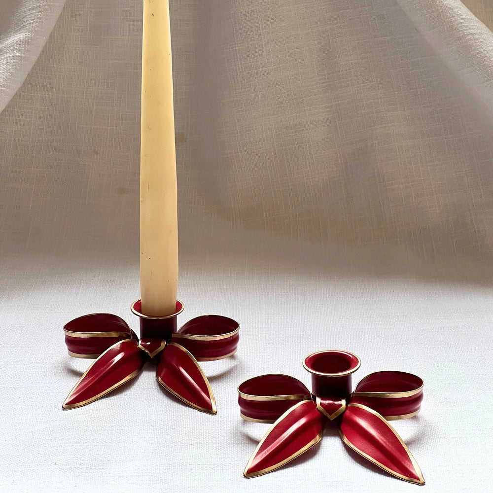 A Pair of Bow Candleholders - Ruby Red