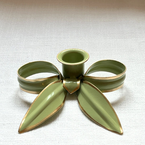 A Pair of Bow Candleholders - Sage Green