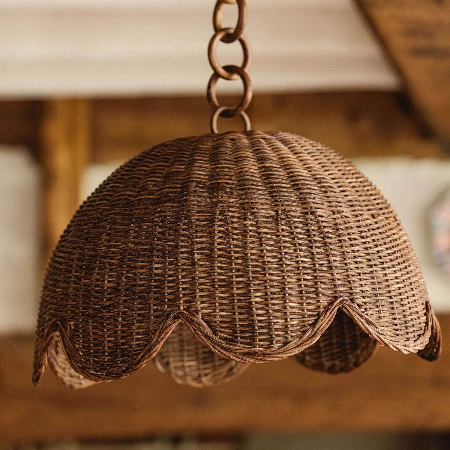 Etta Scalloped Pendant Shade (Medium Teak)