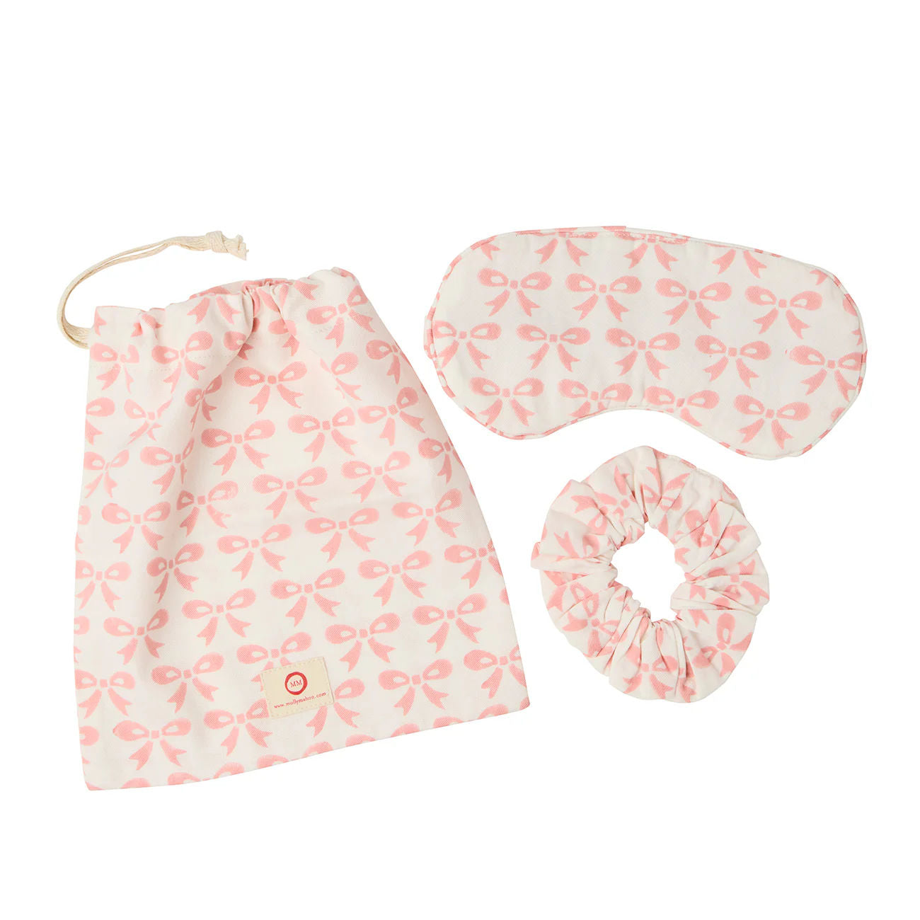 Night-time Scrunchie & Eye Mask Bows Pink Set