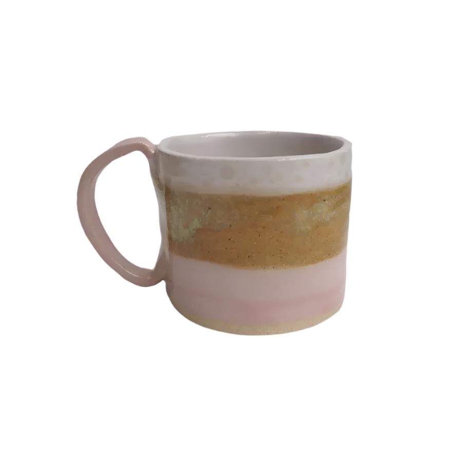 Ceramic Mug in Pink, White and Mustard