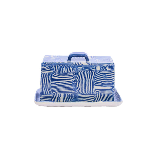 Cobalt Striped Butter Dish