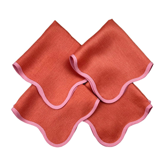 Gift Set: Set of Four Scallop Napkins (Rust & Pink)