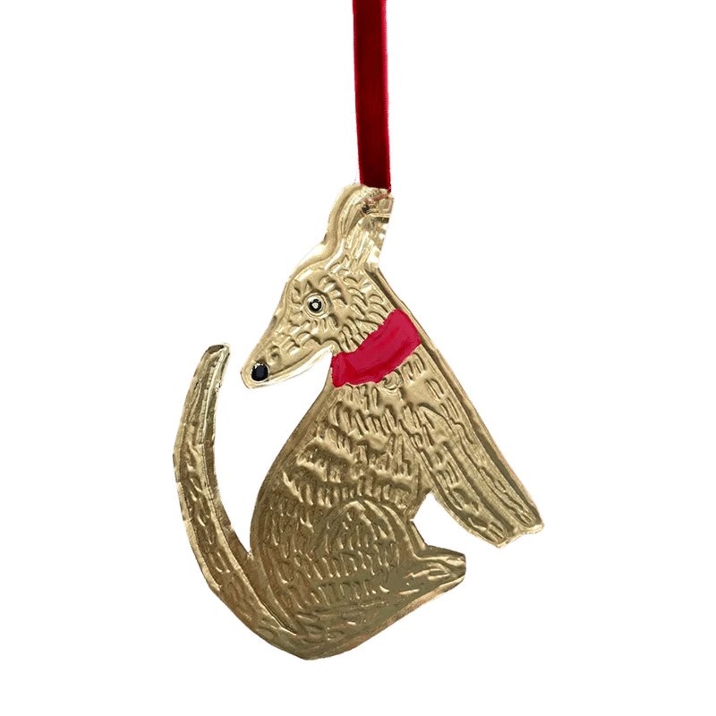 Embossed Gold Tin Dog Ornament with Enamel detail