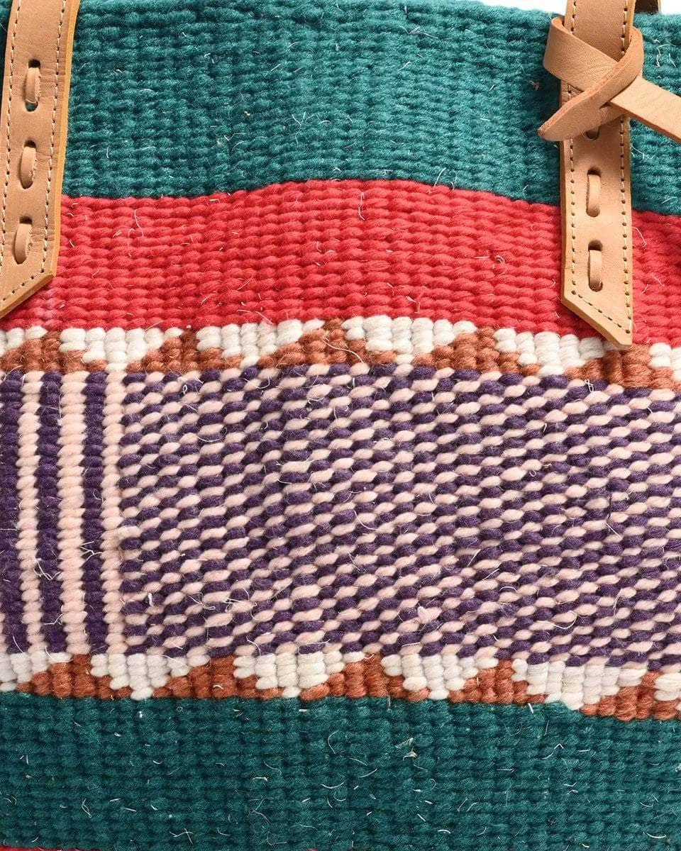 FAIDIKA: Handwoven Green, Red, Purple, Pink Wool Tote Bag