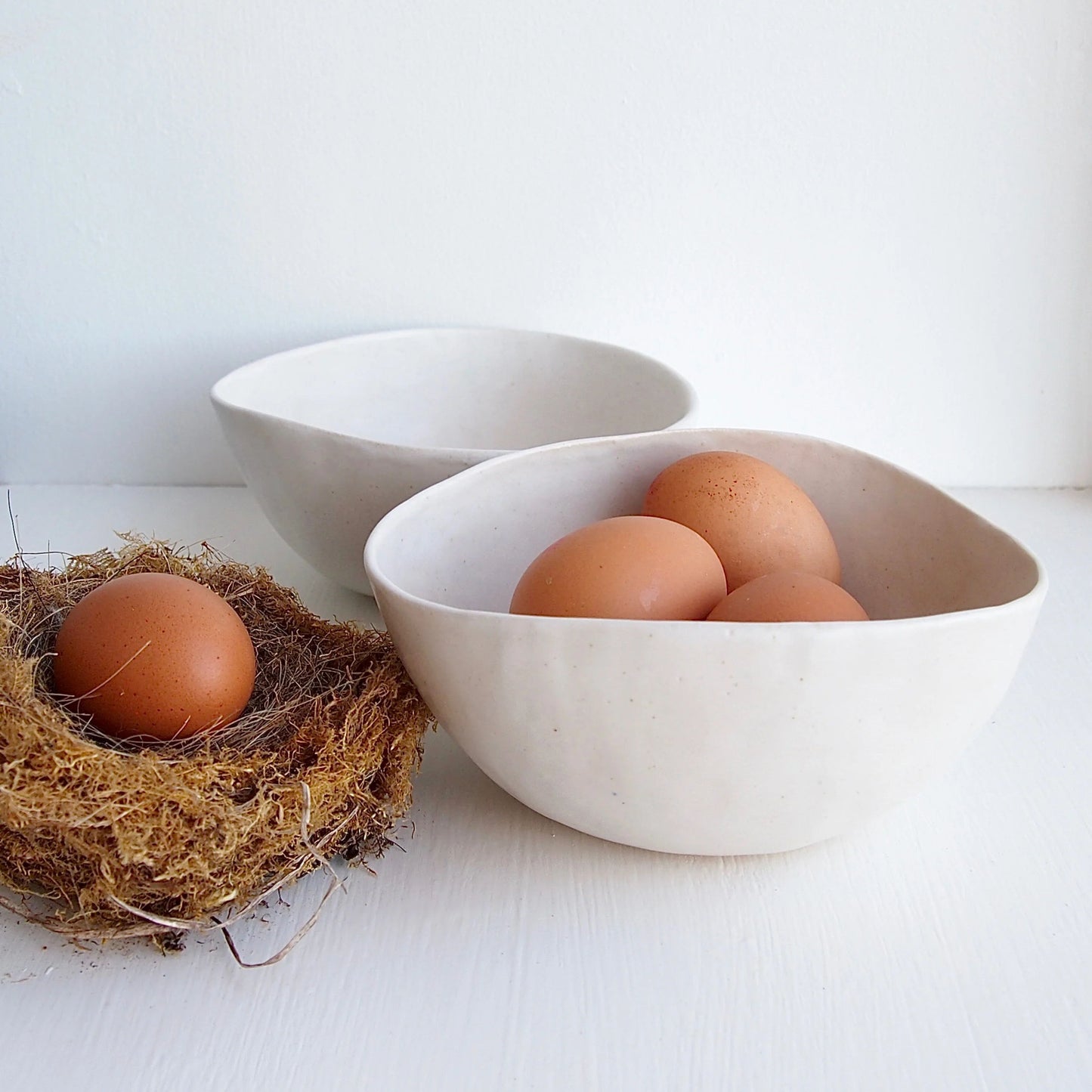 White Pottery Handmade Serving Bowl