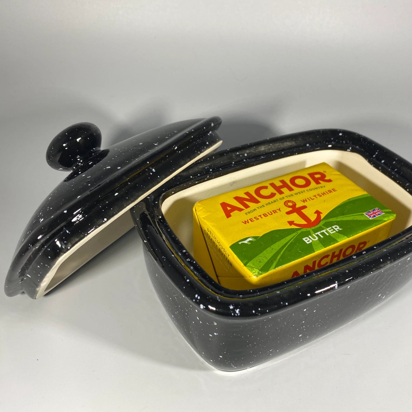 Butter Dish with Lid - Black Speckle Glaze