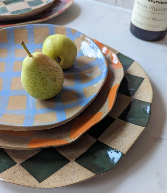 Orange Check Serving Plate