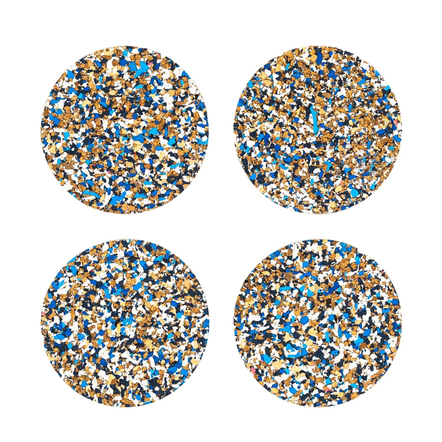 Blue Speckled Round Cork Coasters - Set of 4