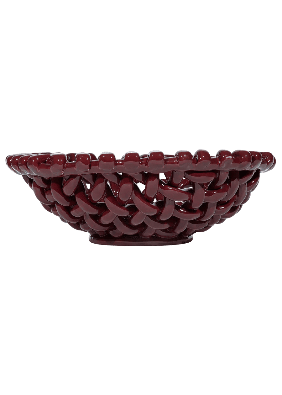 Large Burgundy Basketweave Bowl